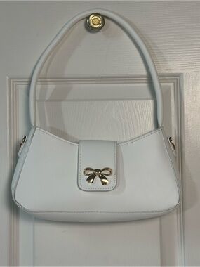 White Bow Accent Top Handle Shoulder Bag Y2K Coquette Mini Purse with Strap